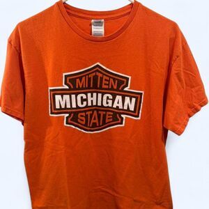 Orange Michigan mitten state delta pro weight size large t-shirt